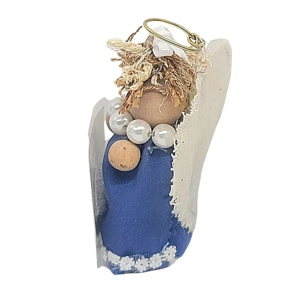 Vtg Special Angel Watching Over You Christmas Ornament Wood Peg Handmade 2.5